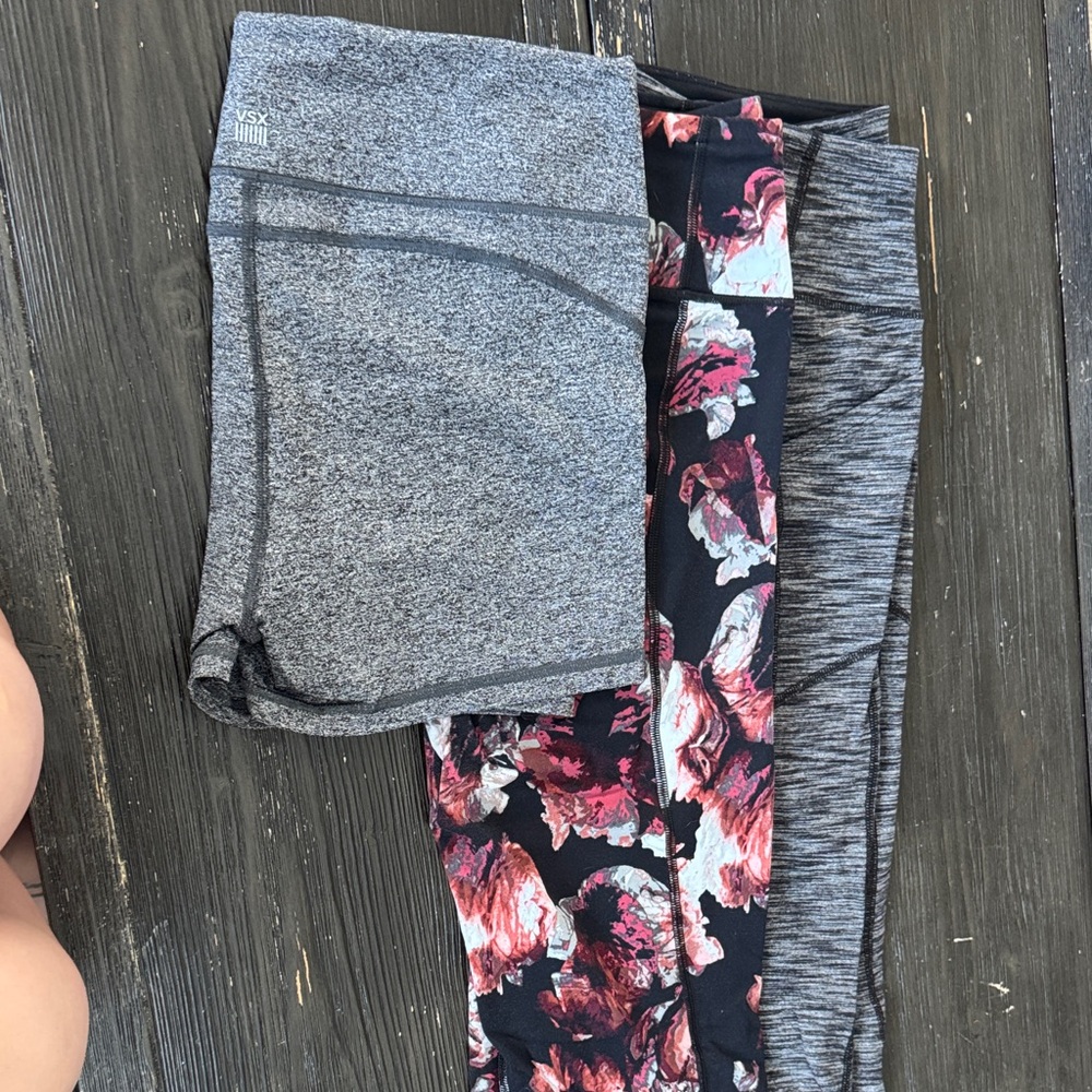 Victoria's Secret Gray and Floral Leggings Lot of 3